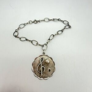 Vtg 40s Sterling Silver  Charm Bracelet Music Note Charm Genie Pearl Read